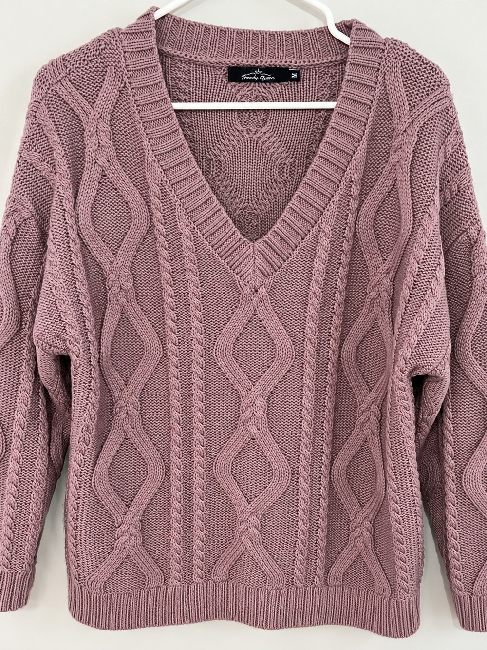 Rose Cable Knit V-Neck Sweater